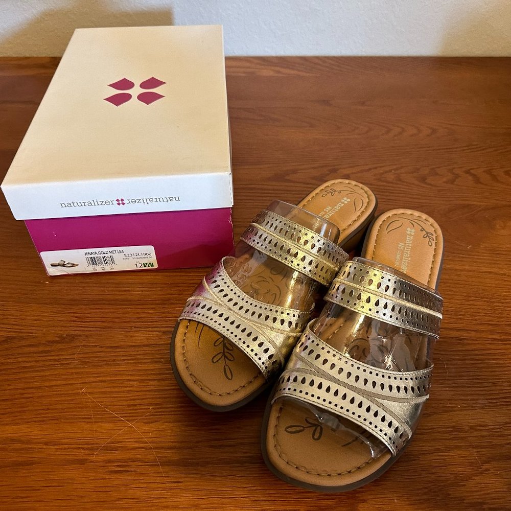 Naturalizer Leather Sandals Jenaya 12 W WIDE Gold Metallic *NEW*